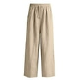 thumbnail image 6 of Dresfit Men's Linen Pants Wide Leg Lounge Pants Spring Summer Straight Leg Big and Tall Pant with Back Pockets Lightweight Elastic Waist Baggy Beach Trousers Khaki S, 6 of 8