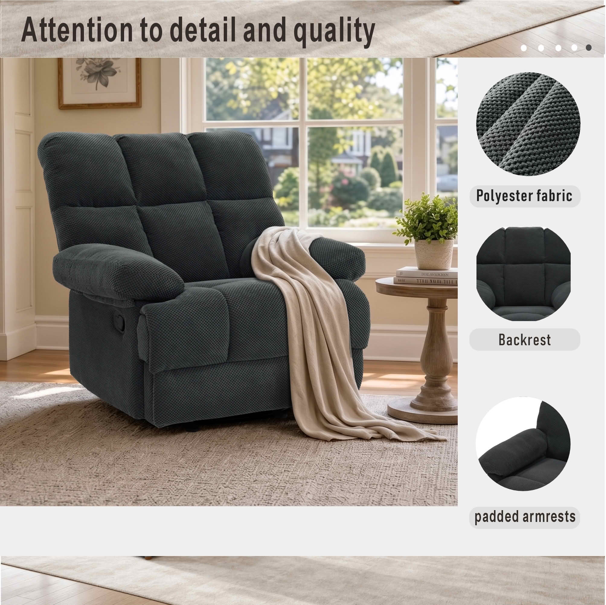 MAYEERTY Modern Manual Rocker Recliner Chair, Nubby Upholstery Fabric Rocking Recliner for Living Room, Nursery and Home Office