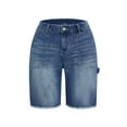 thumbnail image 4 of Women's Slim Fit High Waist Denim Shorts Vintage Washed Blue, Raw Edge Hem for Casual Summer Style,Dark Blue L, 4 of 5