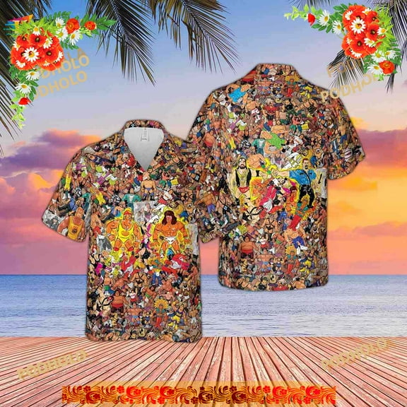 Wrestling Characters Collage Art Hawaiian Shirt