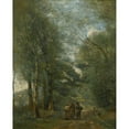 thumbnail image 2 of Jean-Baptiste-Camille Corot 15x18 Gold Ornate Wood Frame and Double Matted Museum Art Print Titled - City of Avray. Peasants Causing on the Way Along the Pond, 2 of 4