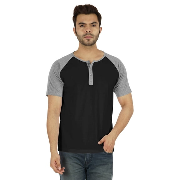 Inkmeso Short Raglan Sleeve Cotton Lightweight Solid T-Shirts Classic Henley T-Shirt For Mens