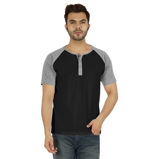 Inkmeso T-Shirts à Manches Courtes Raglan en Coton Léger Unis T-Shirt Classique Henley pour Hommes