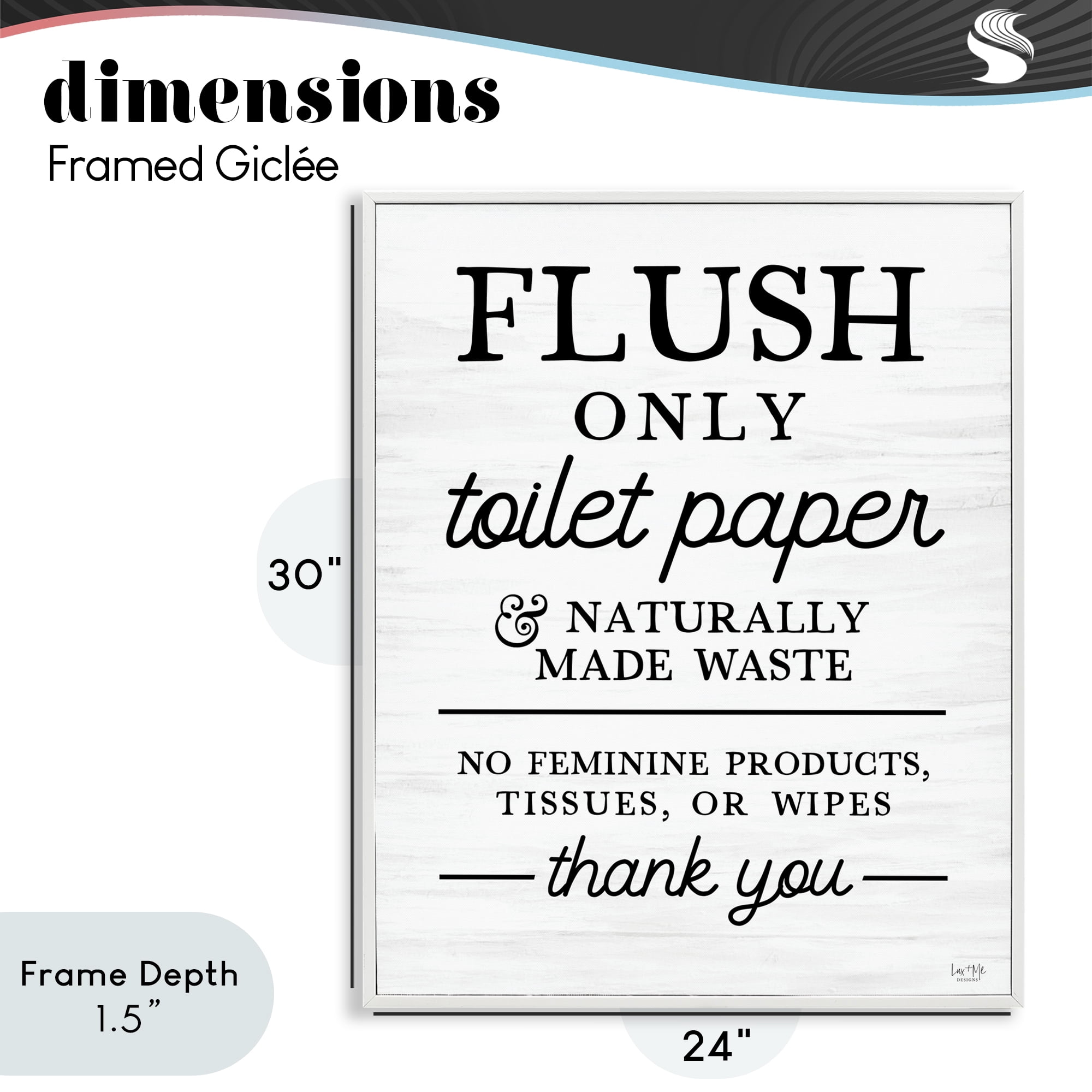Stupell Industries Flush Only Toilet Paper Rules White Framed Giclee Art, design by Lux + Me Designs