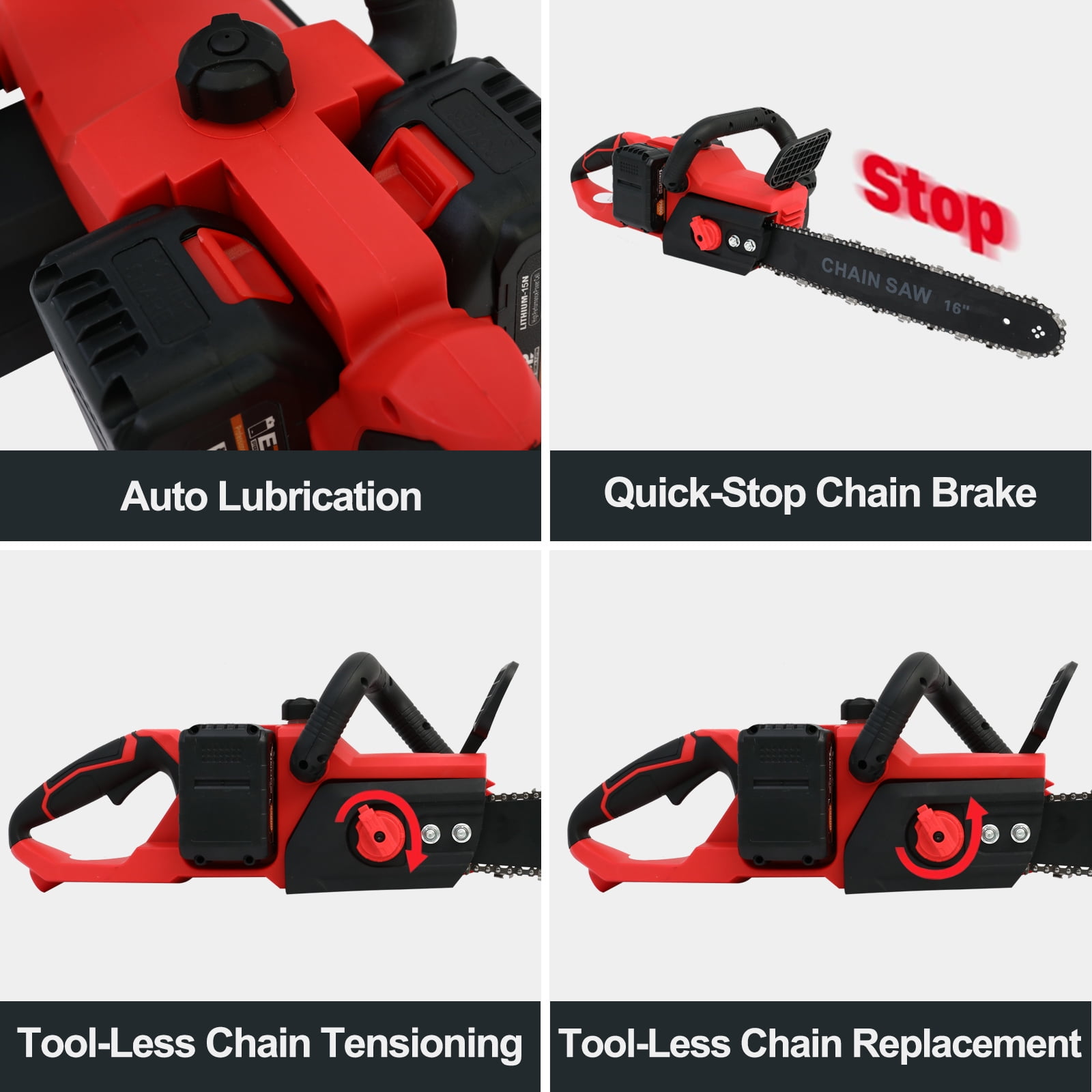16-inch Cordless Chainsaw with 2x3000mAh Batteries, Electric Chainsaw with 3 Chains & Dual Chargers for Wood Cutting Tree Trimming