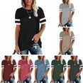 thumbnail image 3 of Woman Striped Round Neck Casual Short-sleeved T-shirt Women's Color Matching Top Daily Wear, 3 of 3