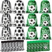 12 Pcs Soccer Ball Bag, Soccer Party Bags, World Cup Party Bags for Popcorn, Soccer Bags for Soccer Party Decorations, Soccer Theme Candy Snack Present Bags(Green and White)