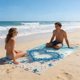 thumbnail image 1 of Toalla de playa con temática marina: estrellas de mar, conchas y tortuga marina. Toalla de microfibra absorbente de secado rápido para nadar, surfear y usar junto a la piscina., 1 of 6