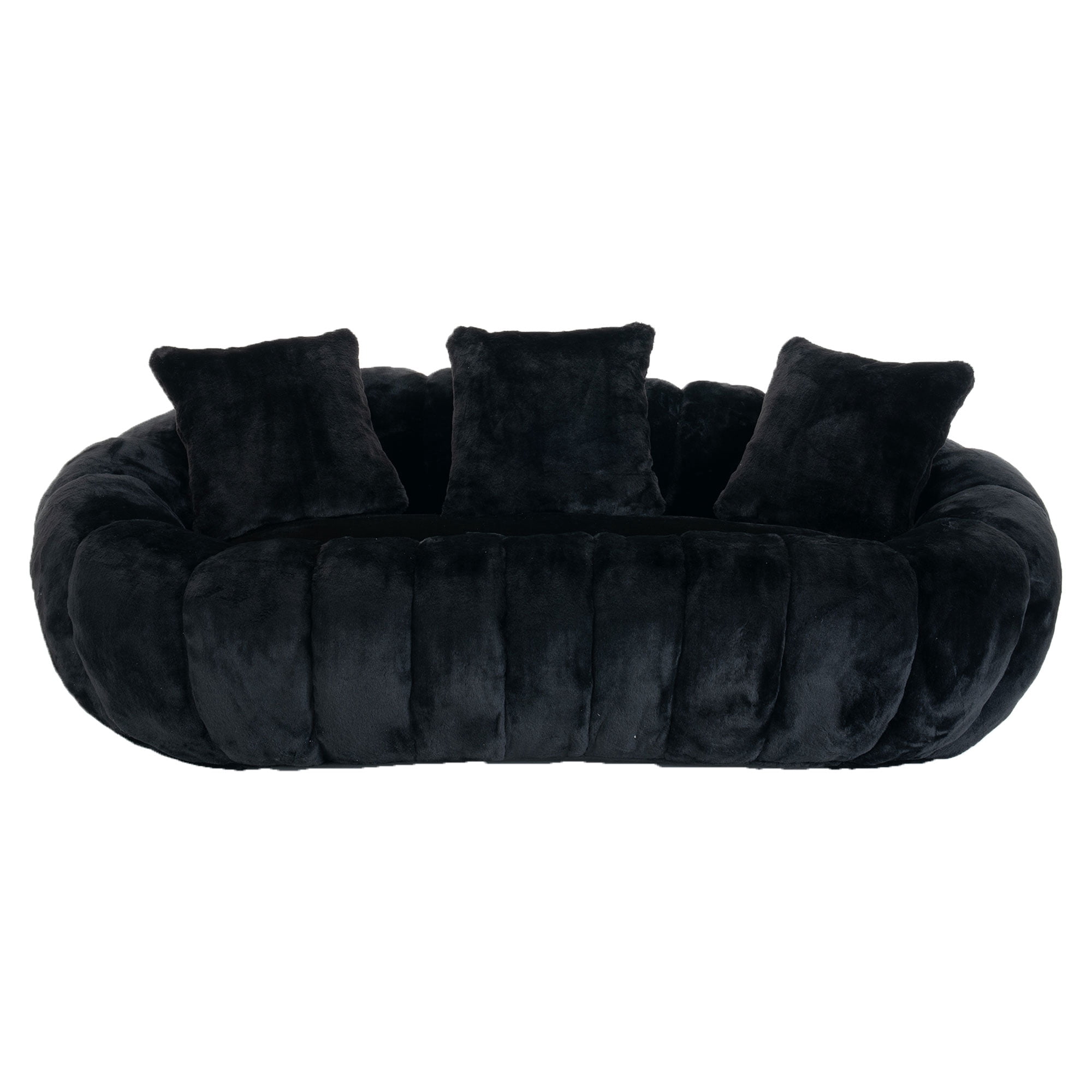Floral-Shaped Ultra-Soft Faux Fur Sofa, Large Living Room Loveseat for 2 People with High-Density Shredded Foam, Black