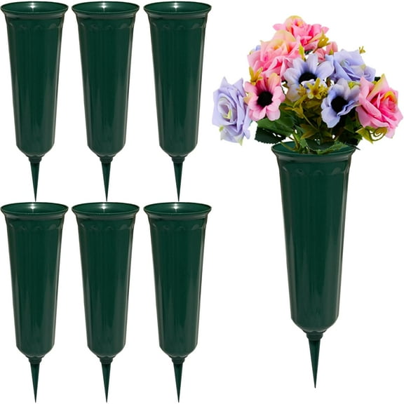 Minzimin Memorial Floral Vases, Cemetery Vase, Headstones Flower Holder, Grave Cone Vase, Flower Pots for Outdoor Plants, Decorative Plastic Containers Set of 6