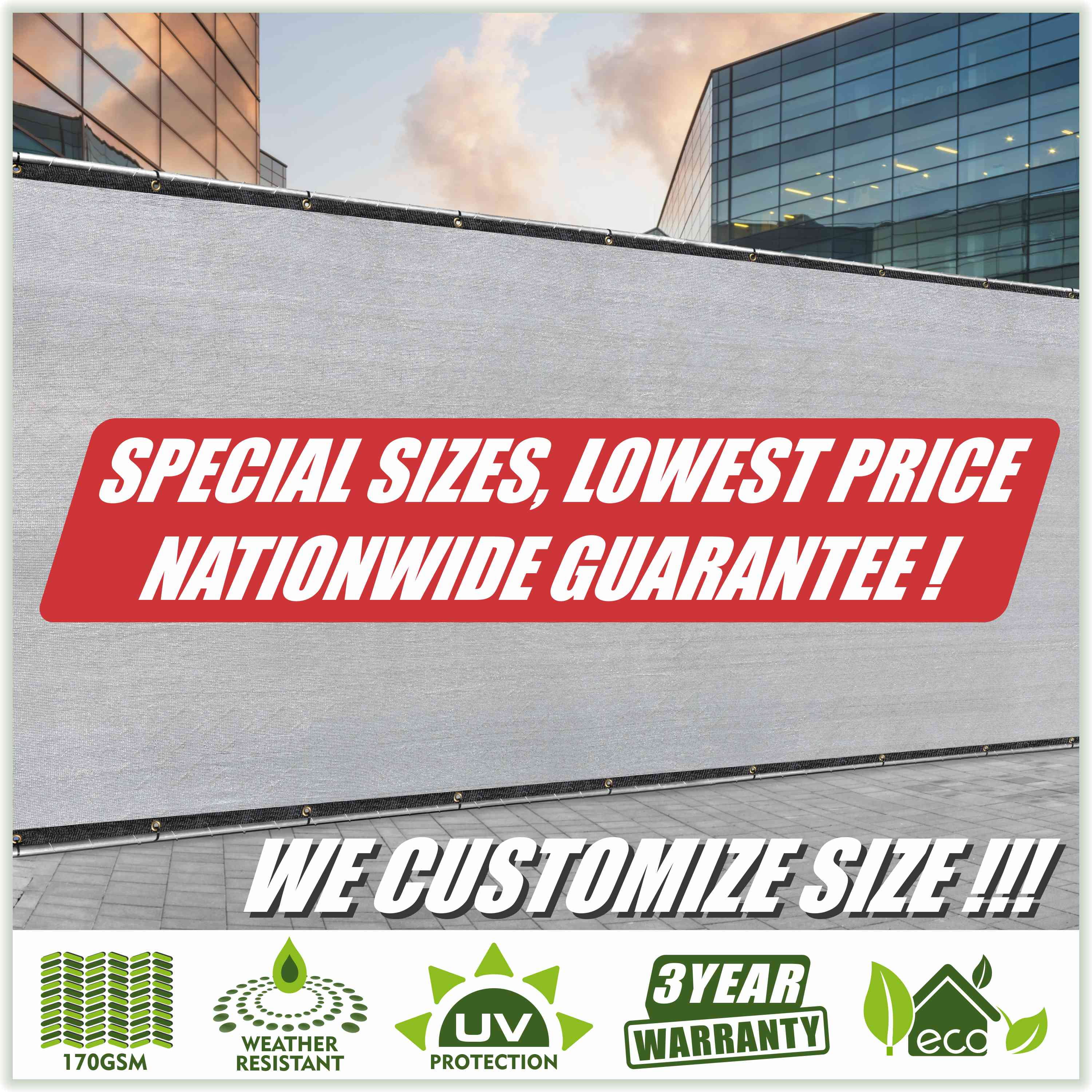 ColourTree 6' x 50' Grey Fence Privacy Screen Windscreen Shade Fabric Cloth HDPE, 90% Visibility Blockage, with Grommets, Heavy Duty Commercial Grade, Cable Zip Ties Included - Custom Avalible