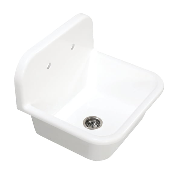 Kingston Brass GKTA2420198 Arcticstone 24-Inch Solid Surface White Stone Single Bowl Top-Mount Kitchen Sink with Backsplash and Strainer in Matte White