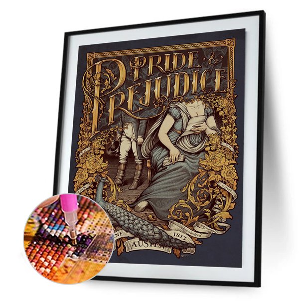 Cuadros Decorativos Orgullo y prejuicio 5D Kits de pintura de diamantes DIY Decoración de taladro redondo completo (A2441) Tmvgtek embutido en tela