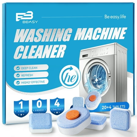 Beasy Washing Machine Cleaner Tablets 24 Count for HE Front and Top Loaders Include Deep & Basic