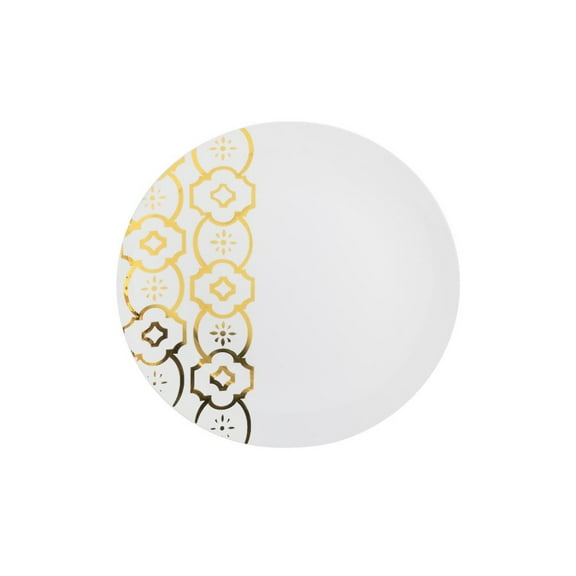 Moroccan 10" Gold / White Wedding Plastic Party Dinner / Banquet Plates 120ct.