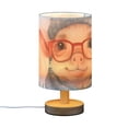 thumbnail image 2 of Pig Glasses Pines Leaves Table Lamp USB Bedside Desk Nightstand Lamp Printed Gifts Small Lamp Wood Base for Bedroom Living Room Kids Room College Dorm, 2 of 7