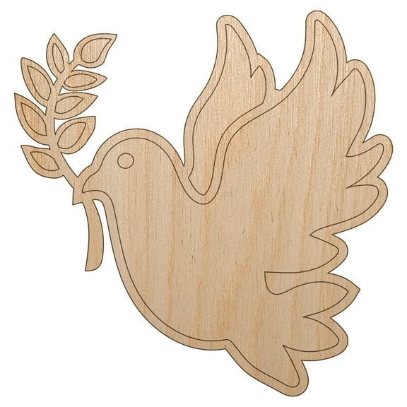 Peace Dove with Olive Branch Wood Shape Unfinished Piece Cutout Craft DIY Projects - 4.70 Inch Size - 1/8 Inch Thick
