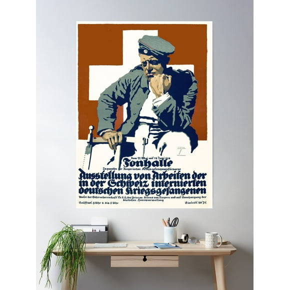 Exhibition To Benefit Ww1 German Pows, 1918 Poster By Ludwig Hohlwein Poster Wall Art, Modern Wall Decor For Living Room Bedroom, 16x24 UNFRAMED