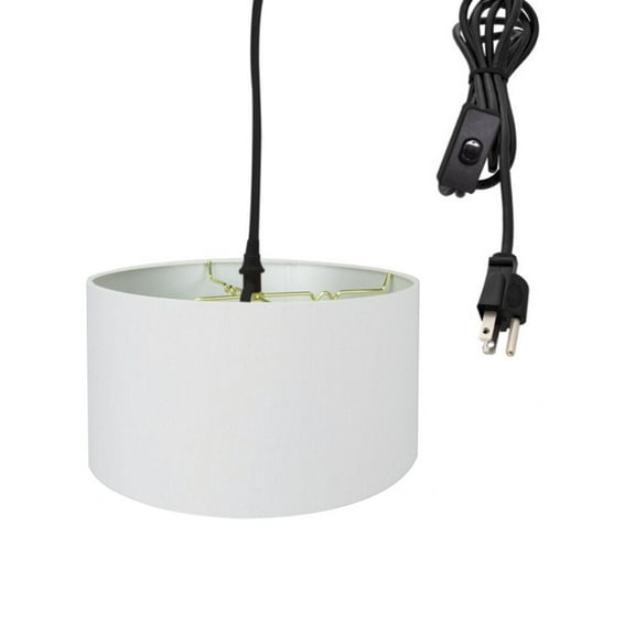 Home Concept 1 Light Swag Plug-In Pendant 18"w White Linen Shade, 17' Black Cord