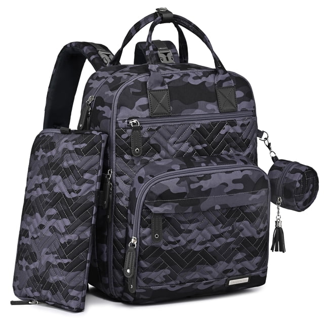 Mochila para pañales, 4 en 1, grande, impermeable, camuflaje