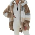 thumbnail image 4 of Women Fuzzy Fleece Coat Casual Color Block Zipper Pocketed Sherpa Jacket Cardigan Outerwear L, 4 of 7