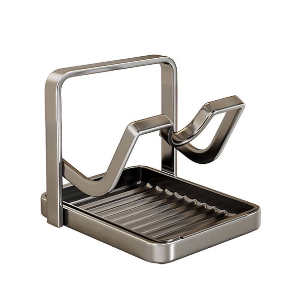 Organizador de tapas de ollas y sartenes para encimera con bandeja de goteo extraíble y soporte para cucharas, organizador de encimera para tapas y utensilios de cocina mientras cocinas.