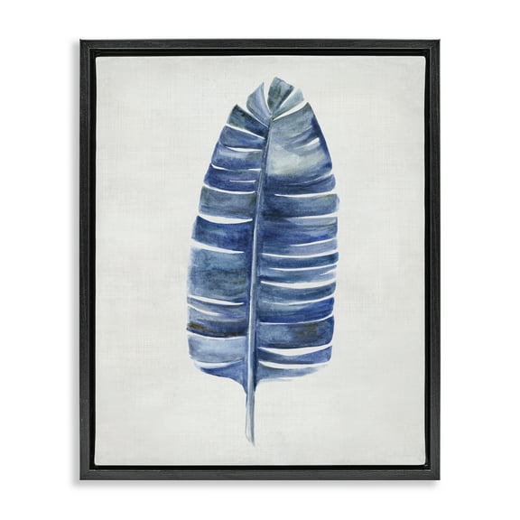 Stupell Industries Single Fan Plant Sprig Plants & Flowers Painting Black Floater Framed Canvas Art Print Wall Art, 17 x 21