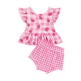 thumbnail image 2 of Little Girls Summer Shorts Sets Flying Sleeve Strawberry/Sunflower Print Tops Plaid PP Shorts Sets, 2 of 10