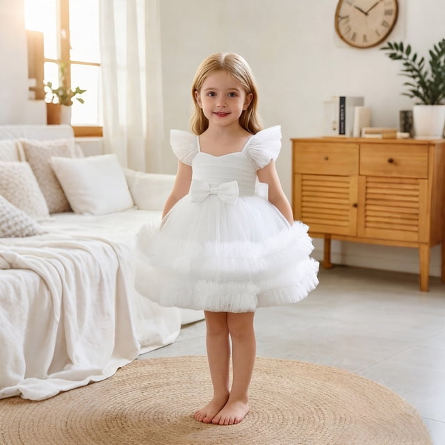 Robe de Fête pour Filles avec Jupe à Volants Manches pour Tous les Jours - Robe Classique pour Enfants pour Occasions Formelles et Performances