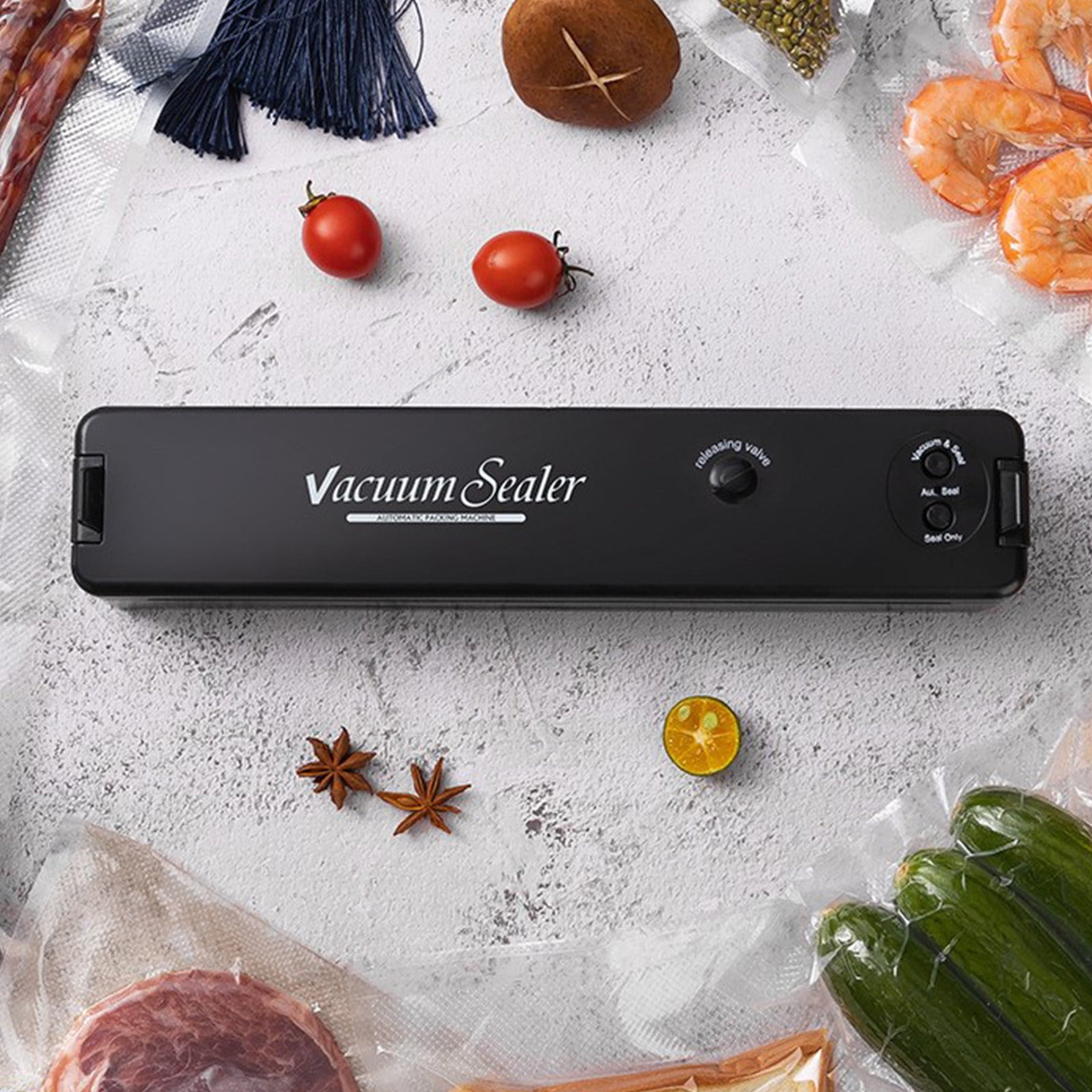Vacuum Sealer Machine | Automatic Food Saver & Preservation System | ABS Material | Compact Design | LED Indicators | 10 Bags Included | 11.29x2.24x1.77 in | For Kitchen Storage