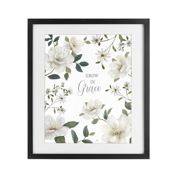 Stupell Industries Shabby Chic Floral Grow In Grace Black Framed Print Under Glass, 13 x 16, by Nan