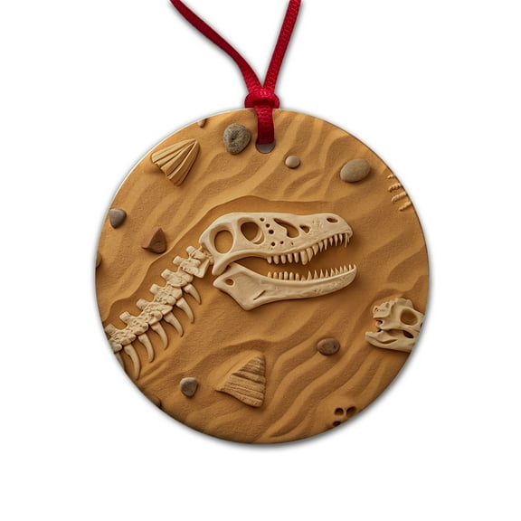 Fossils Dinosaur Bones Christmas Tree Holiday Round Ceramic Ornament