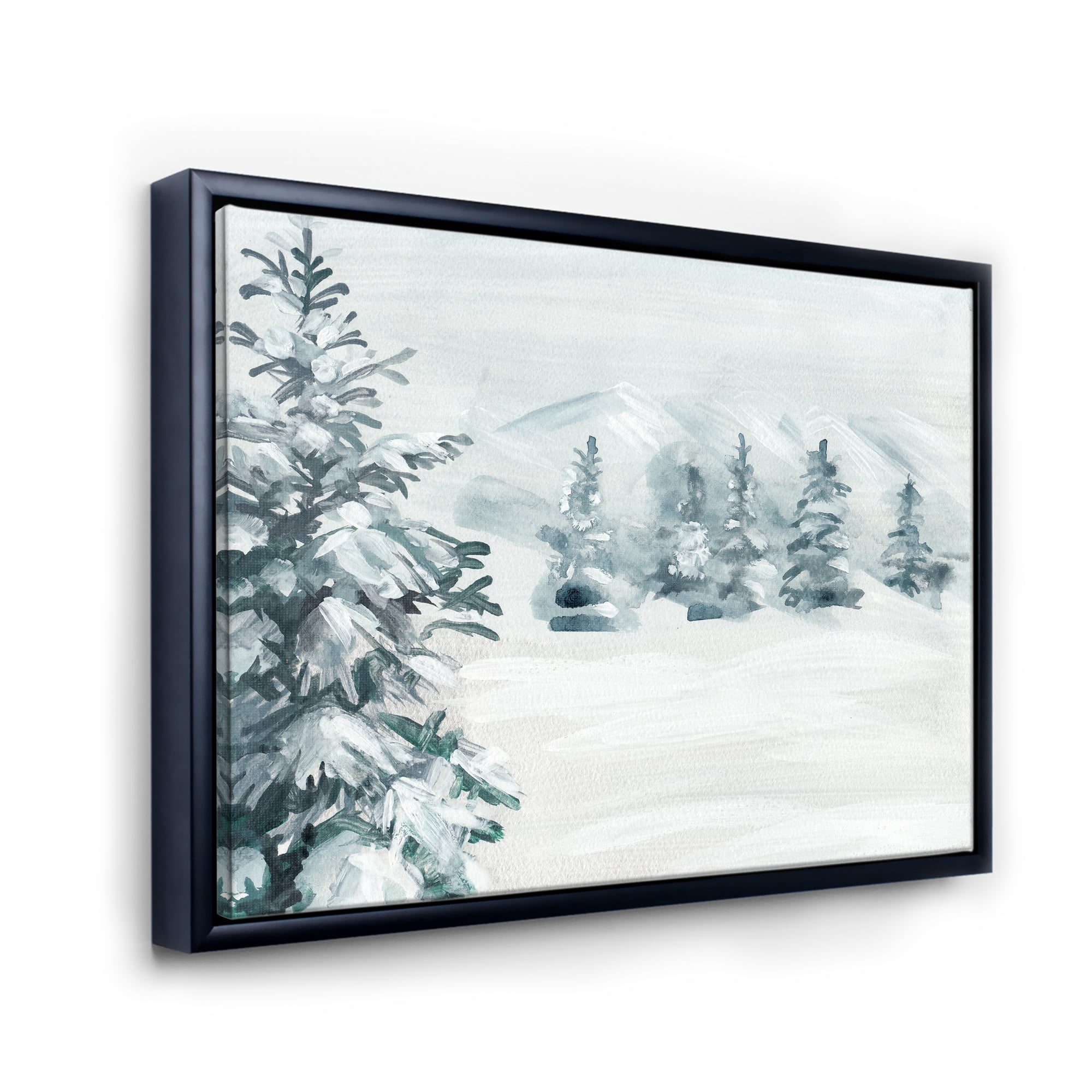 Designart 'Snowy Pine Trees On Mountain' Traditional Framed Canvas Wall Art Print