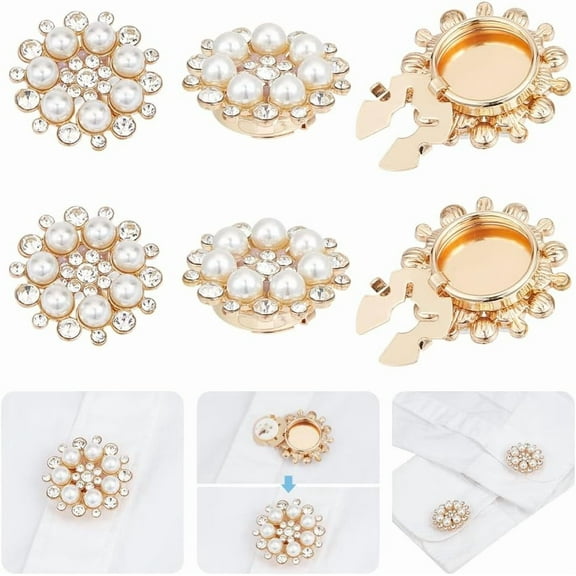 4 Pcs Rhinestone Button Covers Sleeve Buttons Cover Imitation Pearl Rhinestone Cufflinks