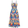 thumbnail image 3 of Vestido largo de verano con estampado floral, tirantes finos, corpiño fruncido, cintura fruncida, elegante vestido bohemio de playa para mujer, 3 of 5