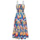 thumbnail image 3 of Vestido largo de verano con estampado floral, tirantes finos, corpiño fruncido, cintura fruncida, elegante vestido bohemio de playa para mujer, 3 of 5