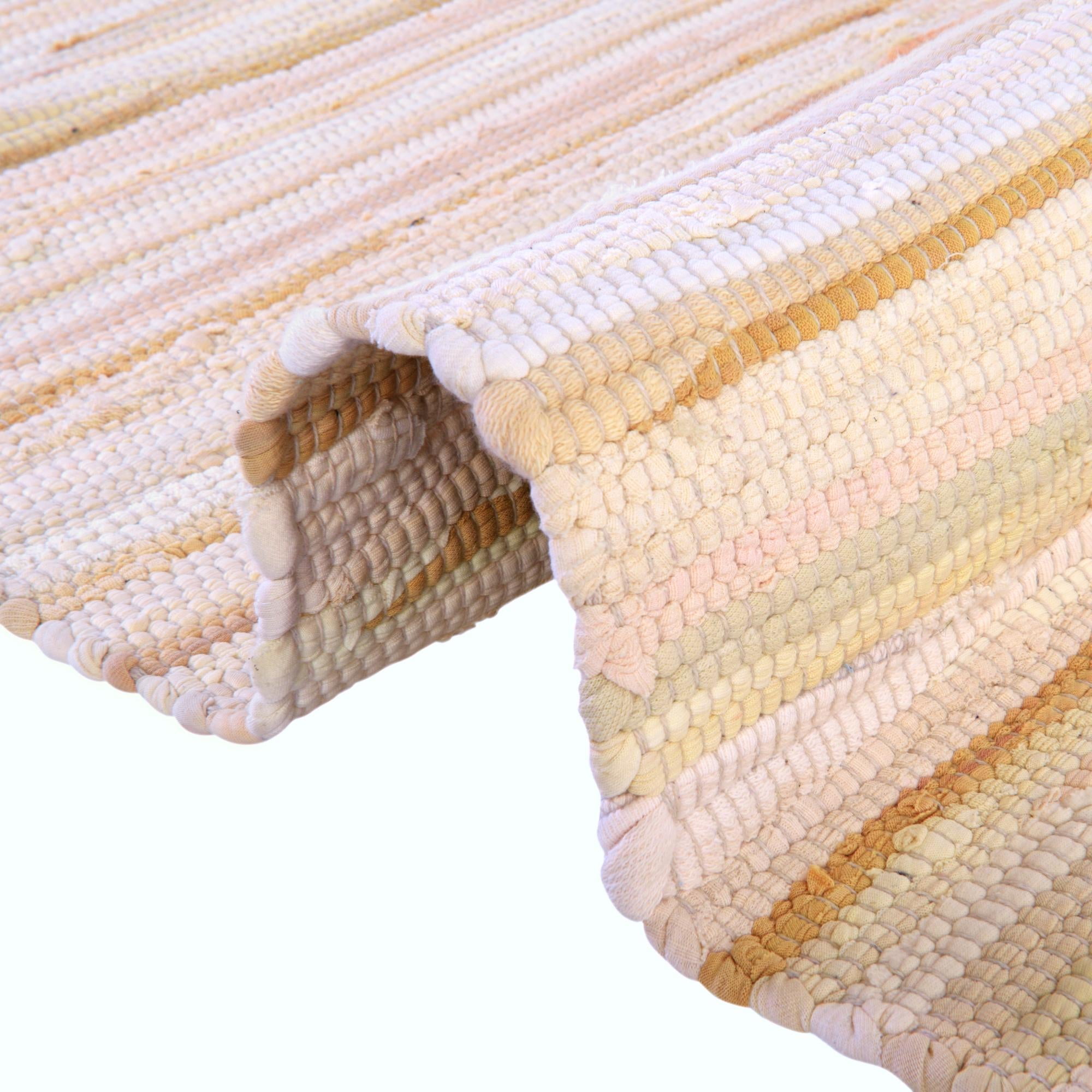 Unique Loom Chindi Cotton Collection Area Rug - Striped (2' x 6' Runner Beige/Ivory)