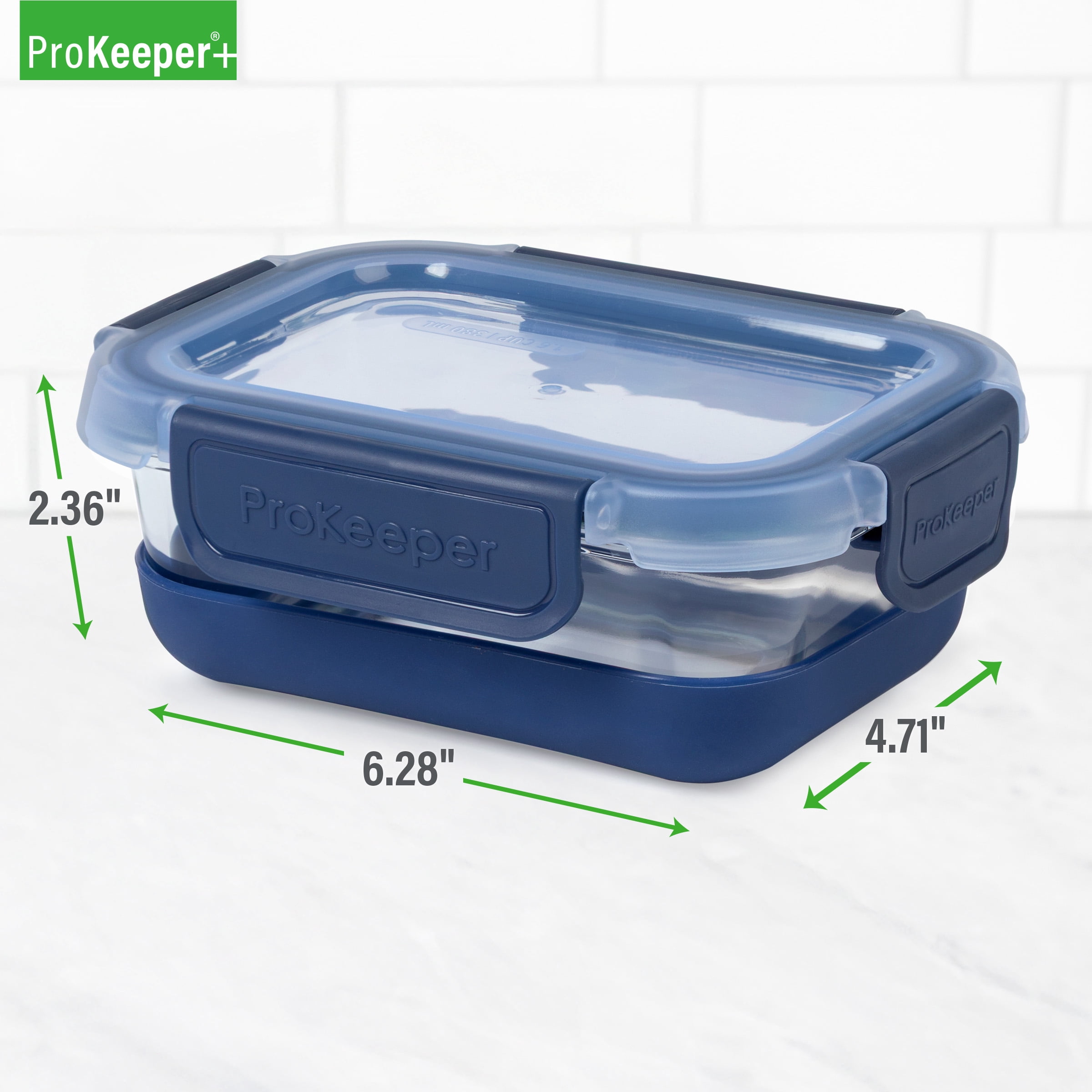 (2 pack) Prokeeper+ 1.6 Cup Glass Food Storage Container with Silicone Base, Designed to Help with Pantry Storage and Everyday Organization