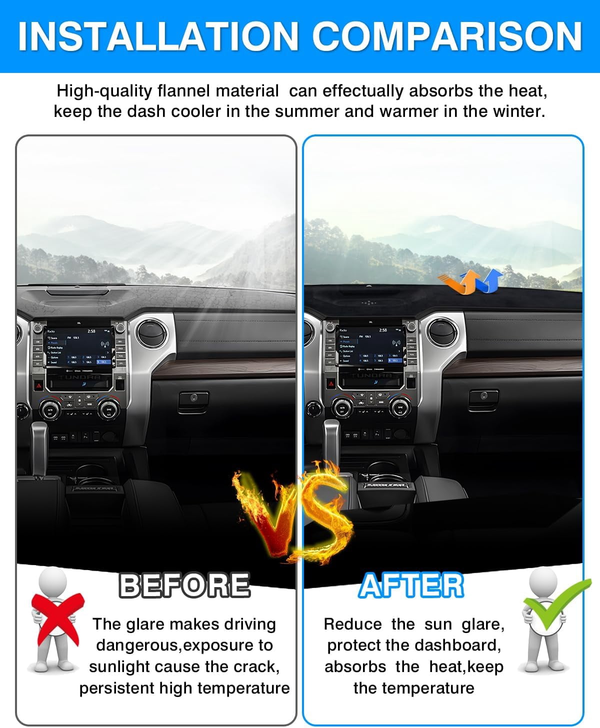 Canvcle Dashboard Cover Mat for 2015-2020 Chevy Chevrolet Tahoe/Suburban/GMC Yukon Accessories Dash Cover Flannel Dash Mat Sunshade Glare UV Rays Protector