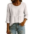 thumbnail image 3 of ClodeEU Women's Round Neck Long Sleeve Peplum Blouse,Casual Solid Color Ruffle Hem Top B-Blue,Women's Plus XXXL, 3 of 7