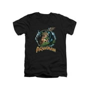 DC Comics Aquaman Sceptor Toss Adult V-Neck T-Shirt Tee