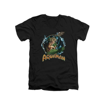 DC Comics Aquaman Sceptor Toss Adult V-Neck T-Shirt Tee