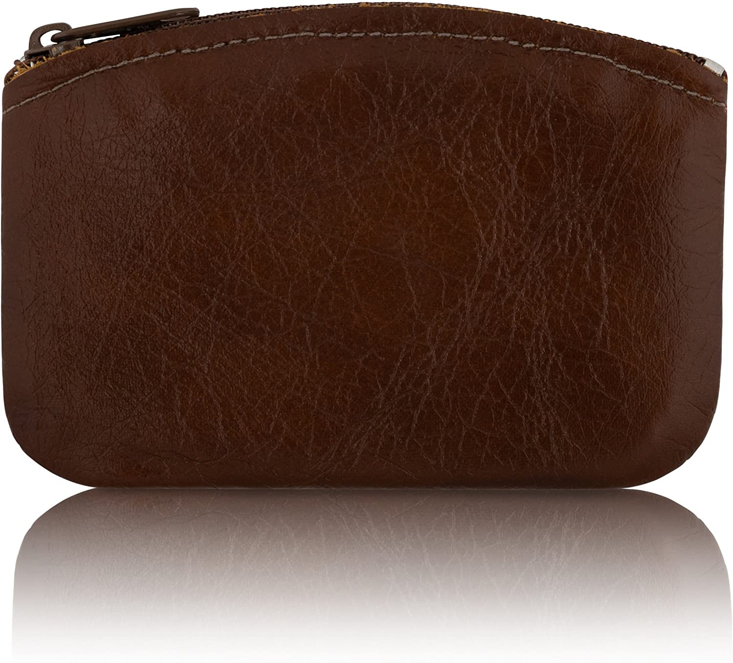 Classic Men's Large Coin Pouch Change Holder, Genuine Leather, Zippered