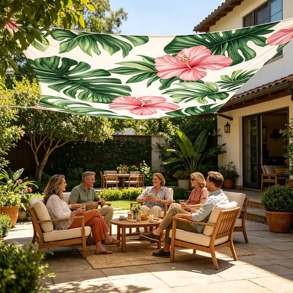 Floral Polyester Camping Sunshade Tarp Waterproof Portable Outdoor Picnic Mat Tent Cover,A