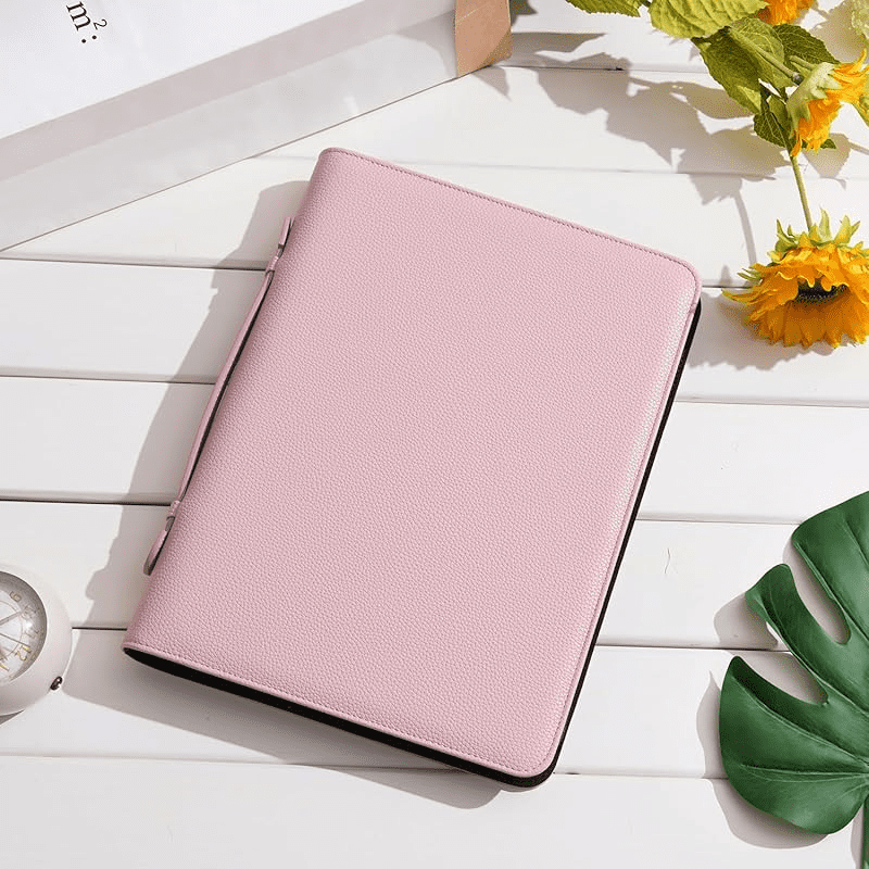 Wonderpool Travel Zippered Portfolio 3 Ring Binder A4 Padfolio Document Case with Removable Clipboard Legal Pad Holder, Business Office School Organizer for Men and Women (Pink)