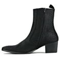 thumbnail image 4 of OSSTONE Dress Boots Chelsea Crocodile Print Pony Hair Boots for Men Zipper-up Leather Casual Heel Shoes JY021-A-Black-7 Black, 4 of 6