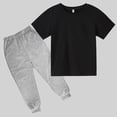 thumbnail image 4 of Atogsazn Kids Girls 2 Piece Jogger Clothes Set Children Casual Short Sleeve T-shirt Sweatpant Outfit Clothing 02-Black 5-6 Years Fashion, 4 of 6
