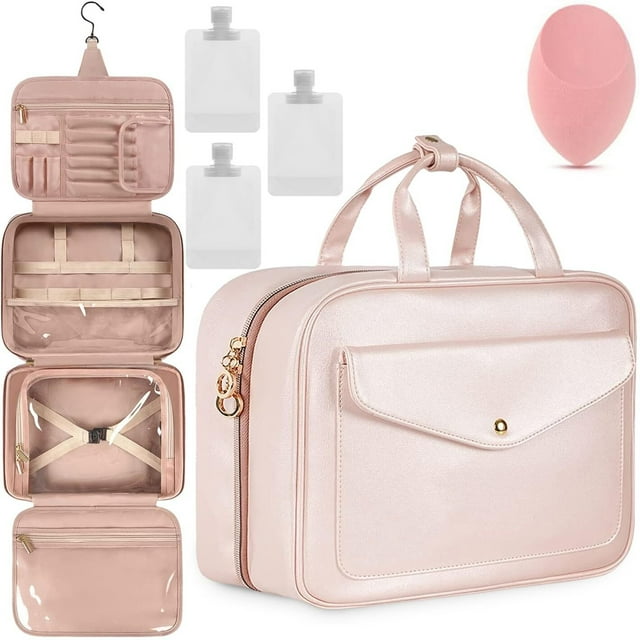 Neceser de Viaje para Mujer 5 Piezas, Bolsa de Aseo Impermeable con Gancho Colgante, Organizador Cosméticos Grande Capacidad para Maquillaje, Artículos de Tocador, Viajes, Gimnasio, Regalo Mujer