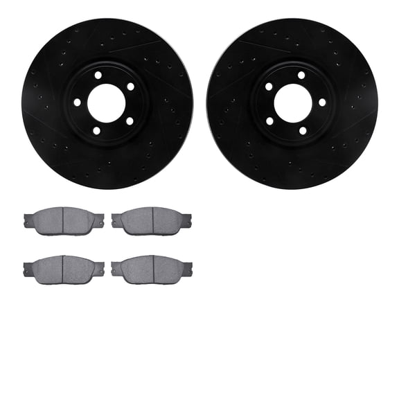 Dynamic Friction Company Front Brake Rotors-Drilled and Slotted-Black with 5000 Advanced Brake Pads 8502-20163