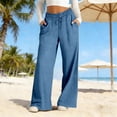 thumbnail image 2 of Likimi Pants Women High Waisted Wide Leg Elastic Waistband Solid Color Loose Fit Elegant Casual Comfort Trousers With Pockets Light Blue Size Xl, 2 of 6